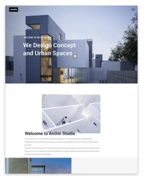 Website homepage: Modern architectural design with text 