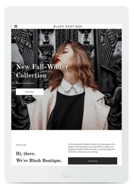 Blush Boutique email: Woman in coat, New Fall-Winter Collection. Shop Now button. Text block: 
