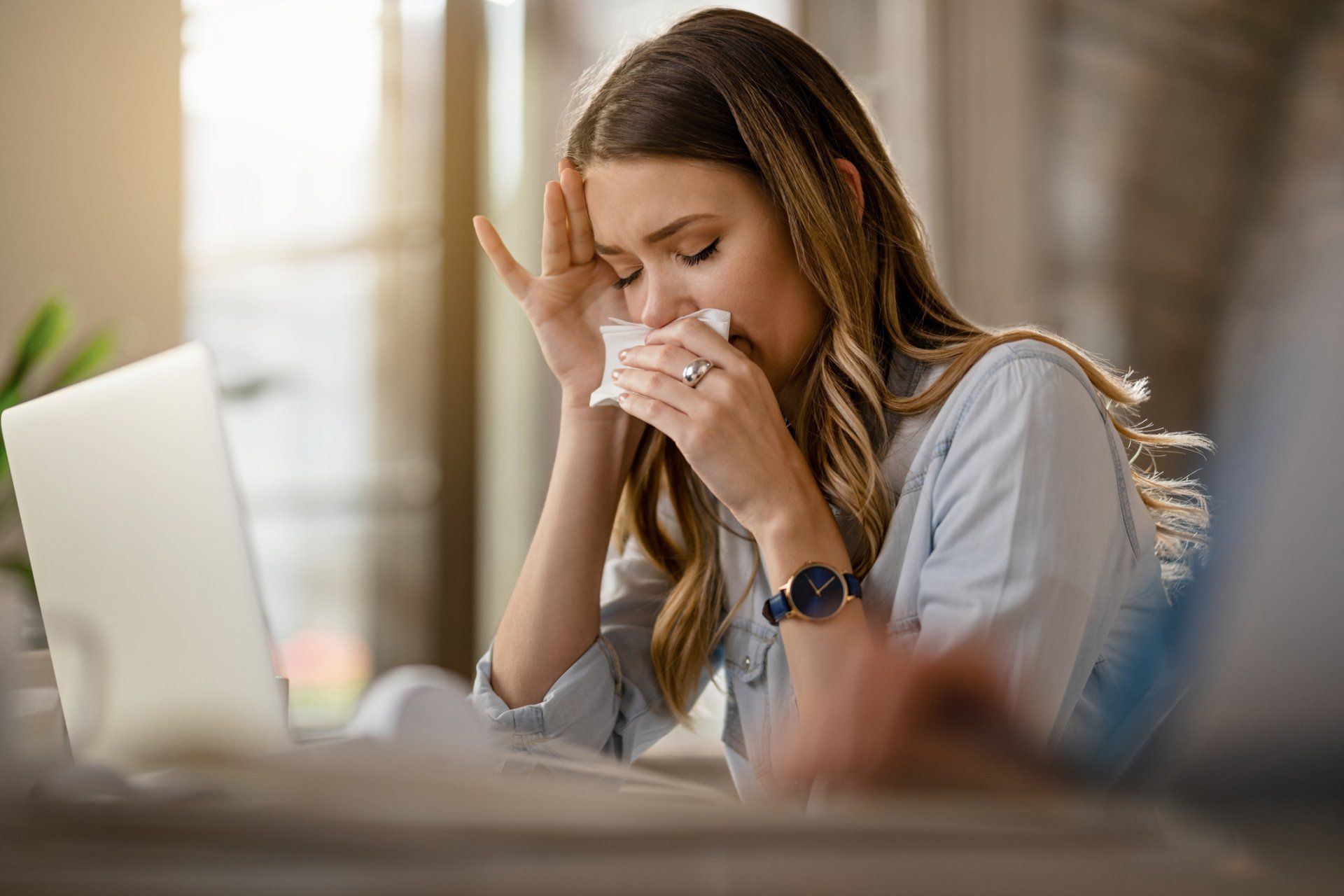 Woman Having Allergies — Wilmington, NC — Wilmington Ear Nose & Throat Woman Having Allergies — Wilmington, NC — Wilmington Ear Nose & Throat