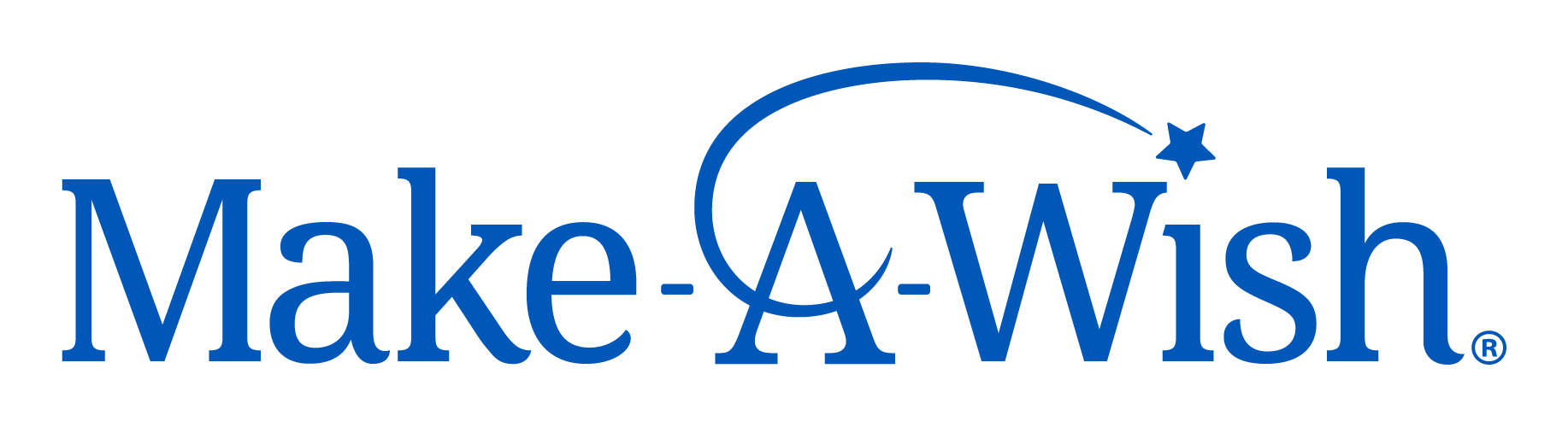 Make-A-Wish logo in blue with a curved line and star above the