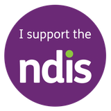 A purple circle with the words `` i support the ndis '' on it