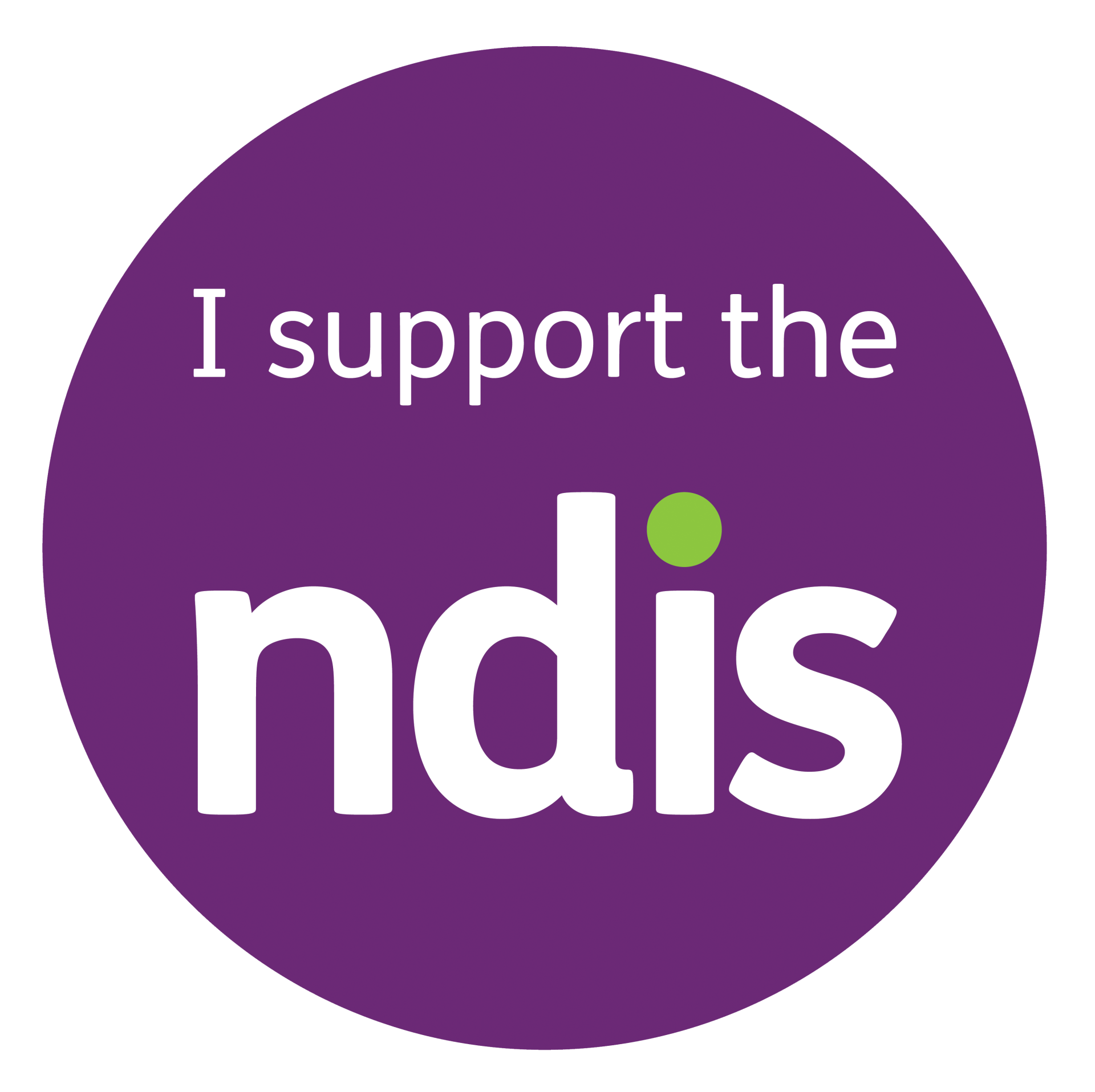 A purple circle with the words `` i support the ndis '' on it