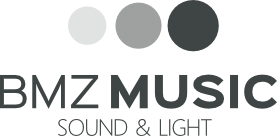 Logo voor BMZ Music, met drie verlopende cirkels boven de tekst: 