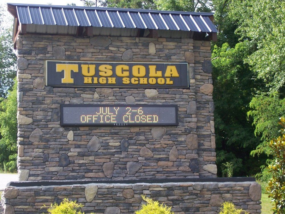 School Signage On The Brick Wall — Waynesville, NC — Stoneworld of NC, LLC