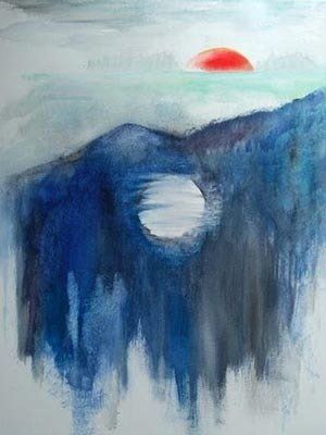 schilderij abstract blauw zon hoop