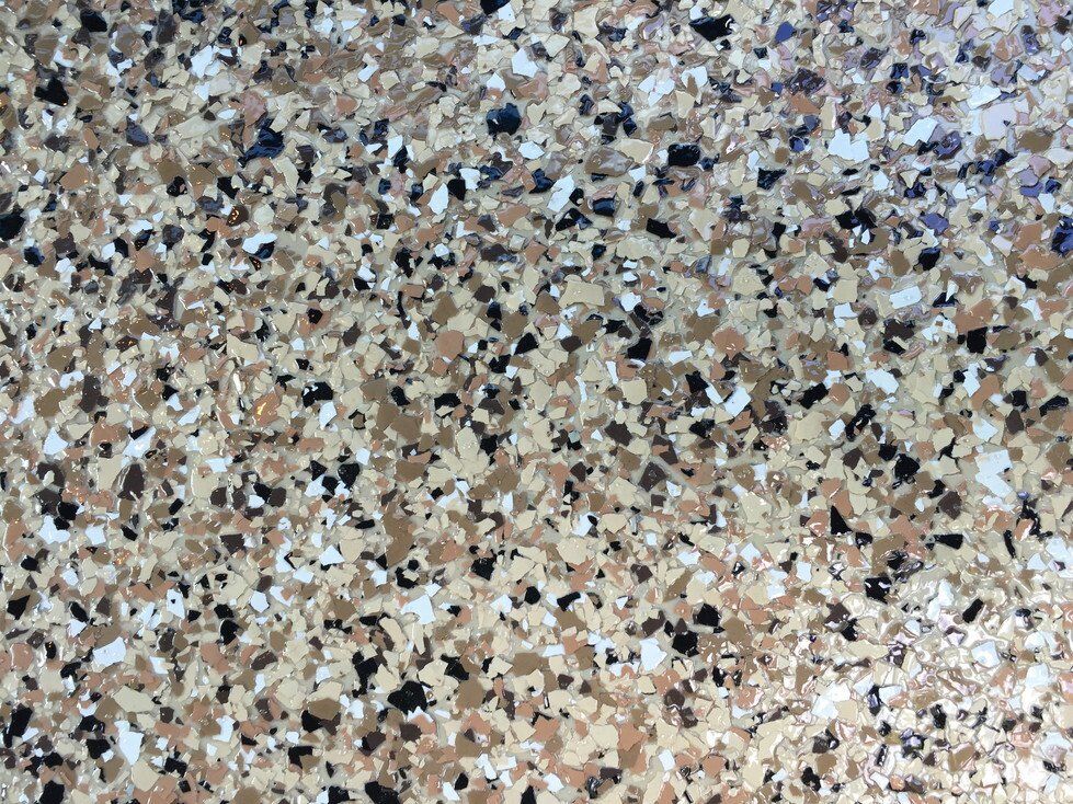 Saddletan flake color sample for polyaspartic garage flooring