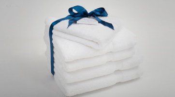 laundry tied in a blue ribbon