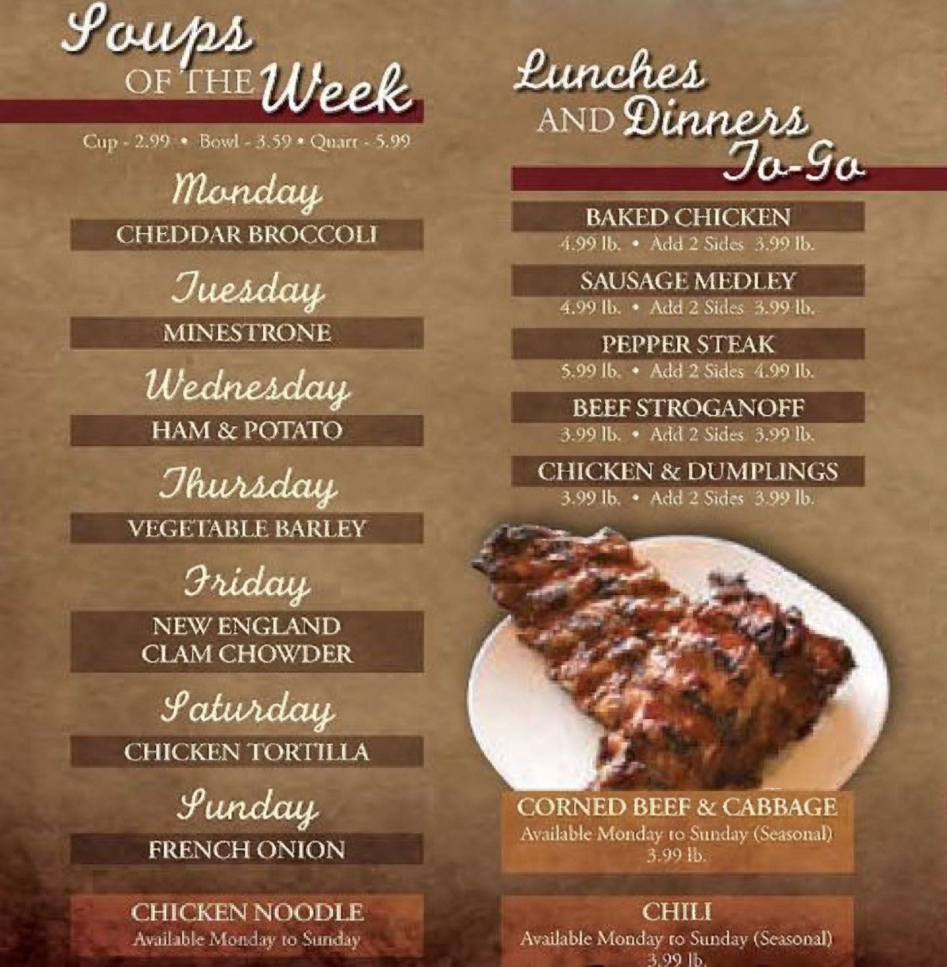 Deli Restaurant — Soups of the Week Menu in Brownstown, MI