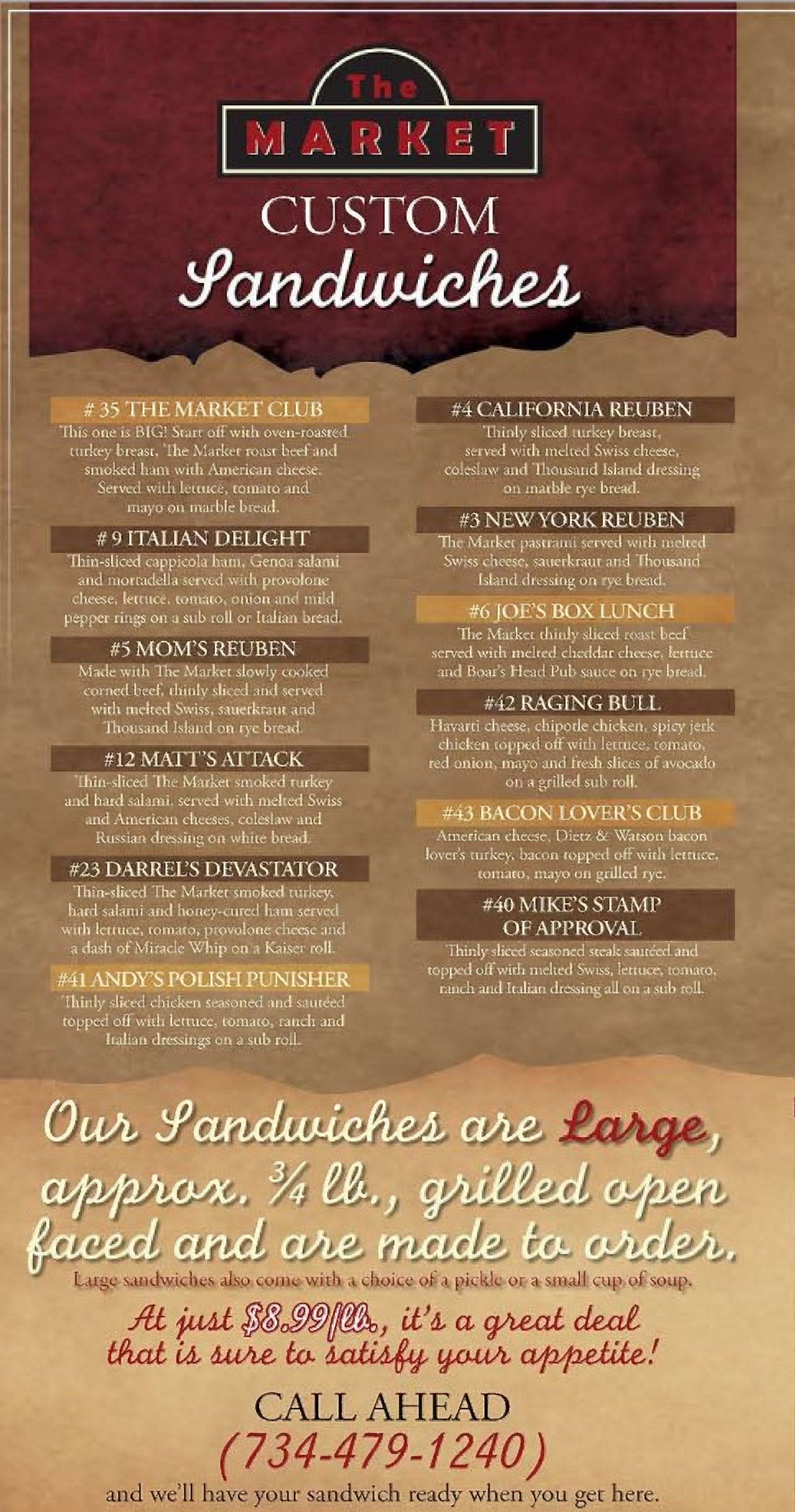 Sandwich Shop — Custom Sandwiches Menu in Brownstown, MI
