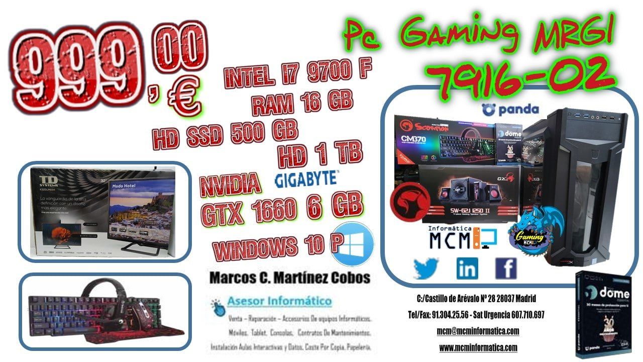 Pc Gaming i7 9700 F barato McM Informatica Mr Micro
