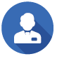A blue circle containing a white icon of a person wearing a collared shirt or lab coat with a small badge.