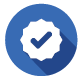 A white checkmark centered inside a scalloped blue circle with a subtle diagonal drop shadow.
