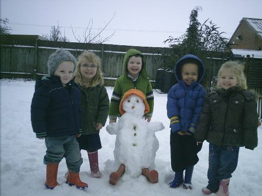 Children building a snowman