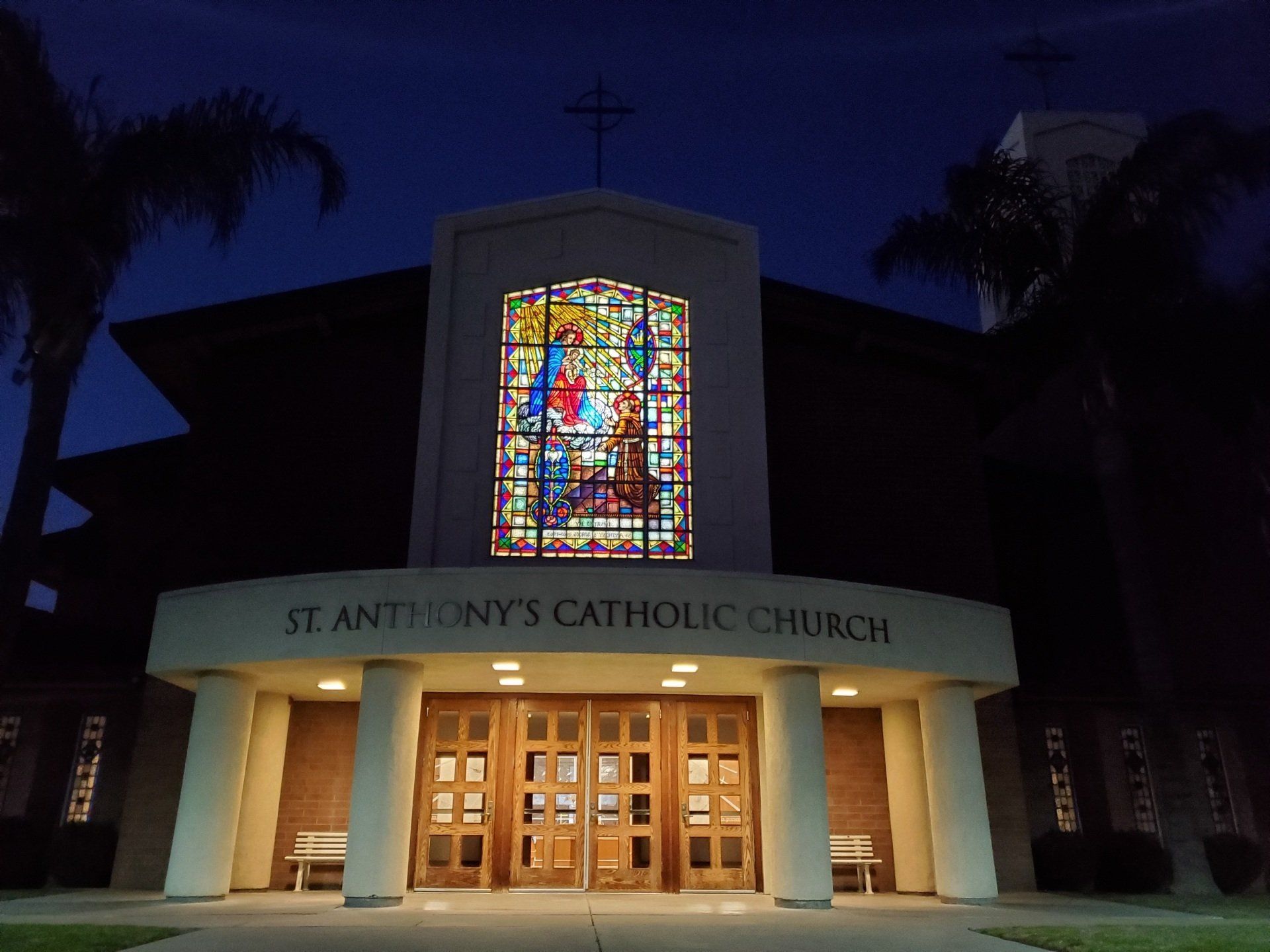  EMS installed all new LEDs at st. anthony 's catholic church at night