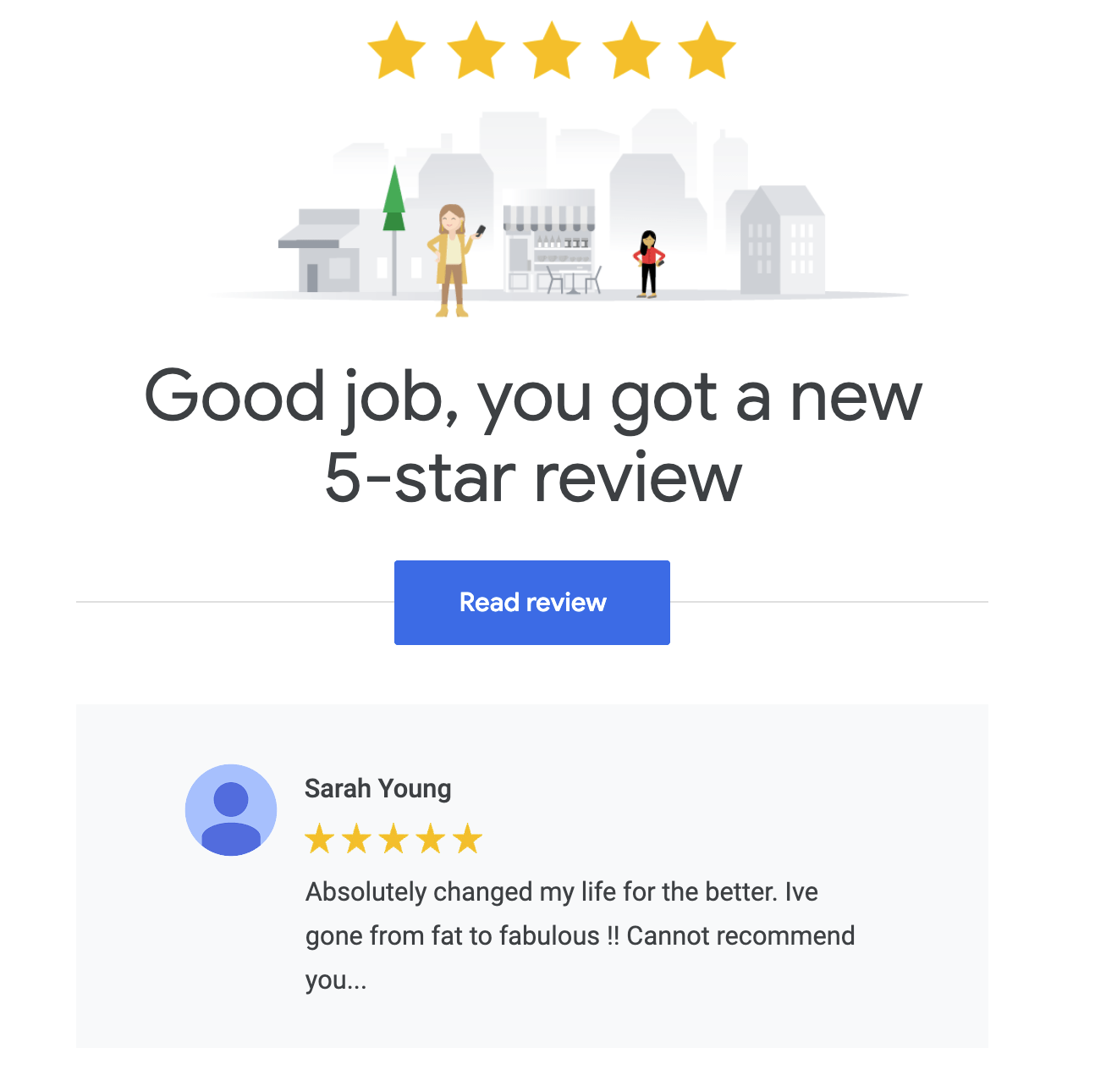 patient Sarah's google review