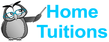 A cartoon owl is holding a feather and pointing at the words home tuitions.
