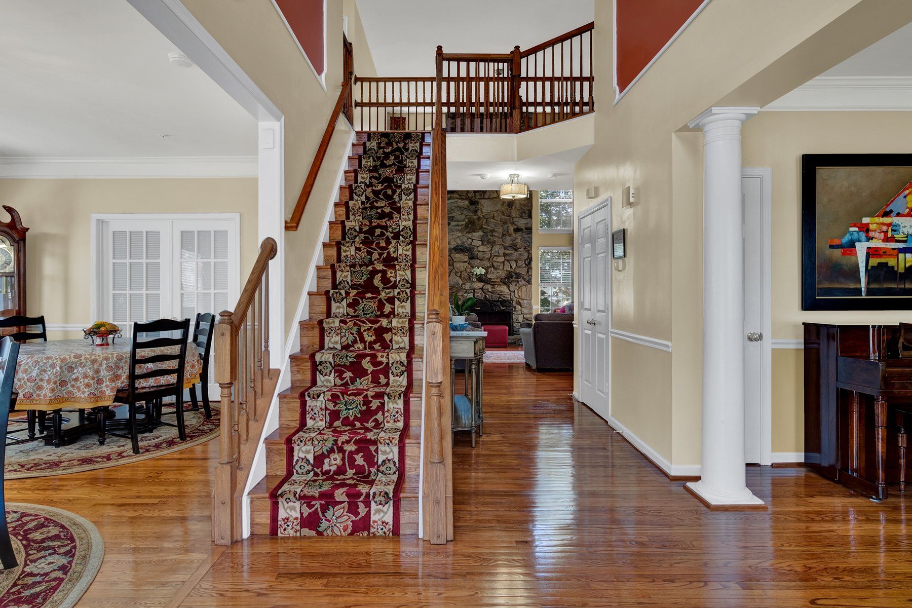 A staircase leading up to the second floor of a house