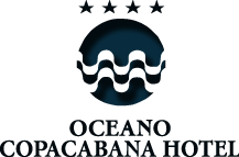Um logotipo para o hotel oceano copacabana com ondas e estrelas.