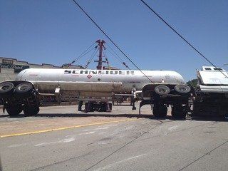 Tractor-trailer towing for tipped tractor trailer in Winters, TX