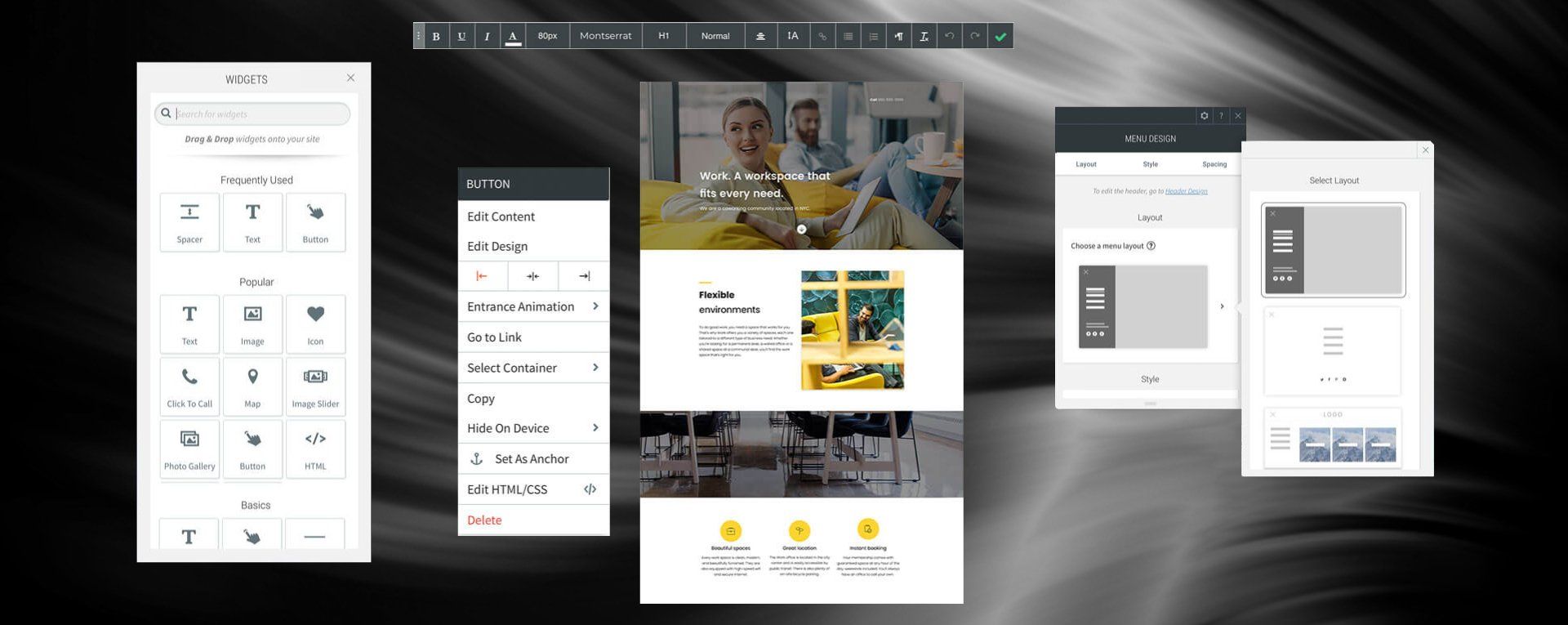a bunch of screenshots of a website on a black background