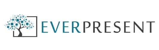 Logo for Everpresent: a tree of blue squares within a square frame, next to the company name in teal and gray.