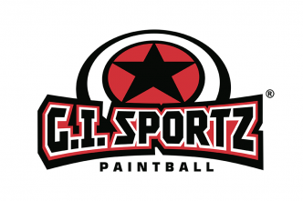 G.I. Sportz Paintball logo: Black star in red circle, arched over bold, red-outlined text 