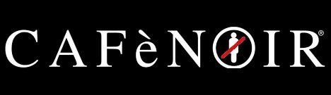 Logo del Cafe Noir con il simbolo di una persona barrata all'interno della parola 