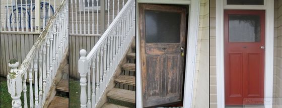 Okaihau House before and after of doors and porch bannister and hand rail.
