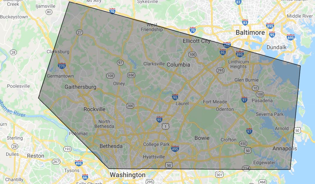 Service Area Map — Pasadena, MD — Elohim Construction LLC