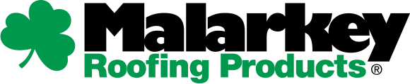 A black and green logo for malarkey roofing products