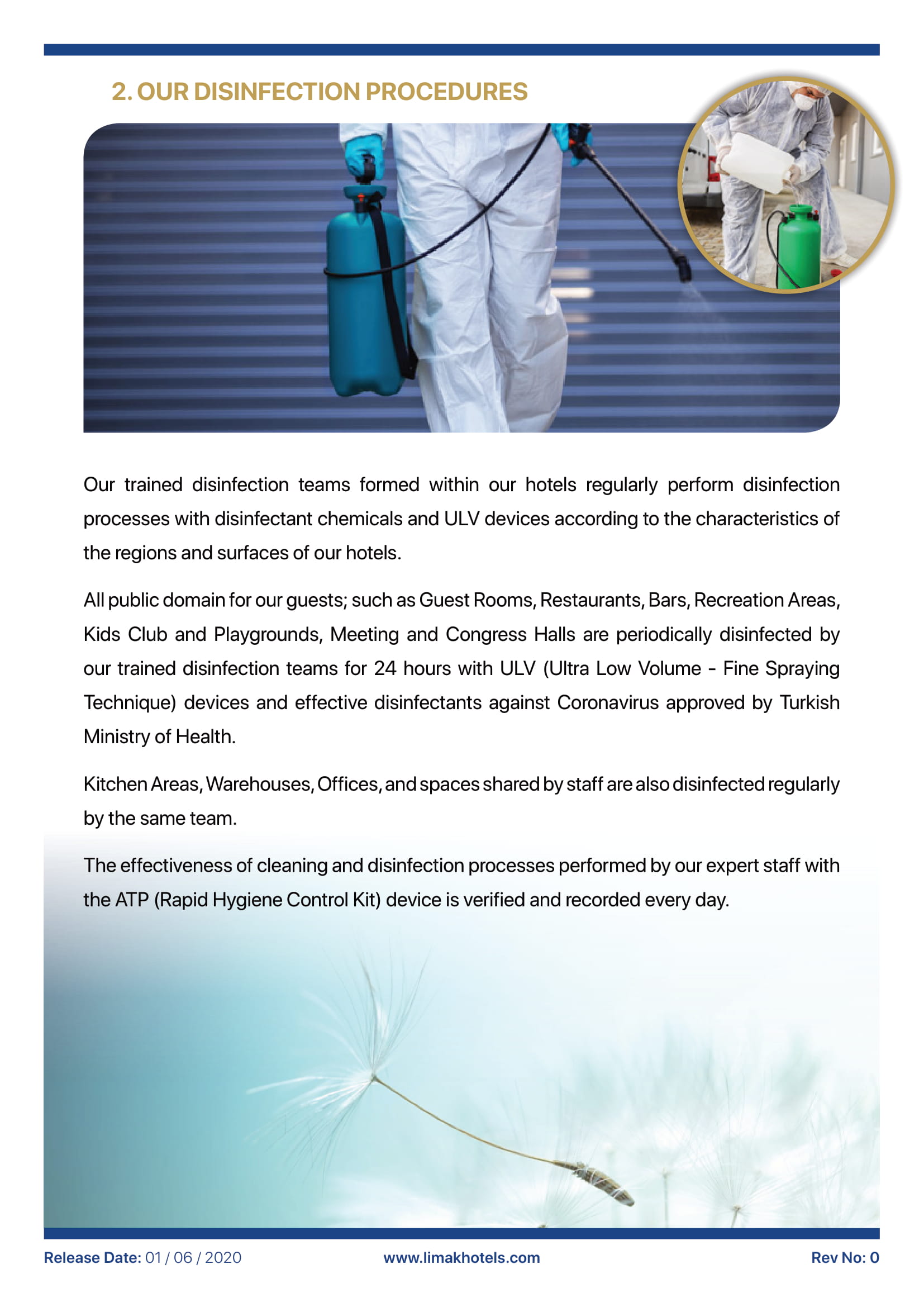 A man in a protective suit is spraying a dandelion with a sprayer.