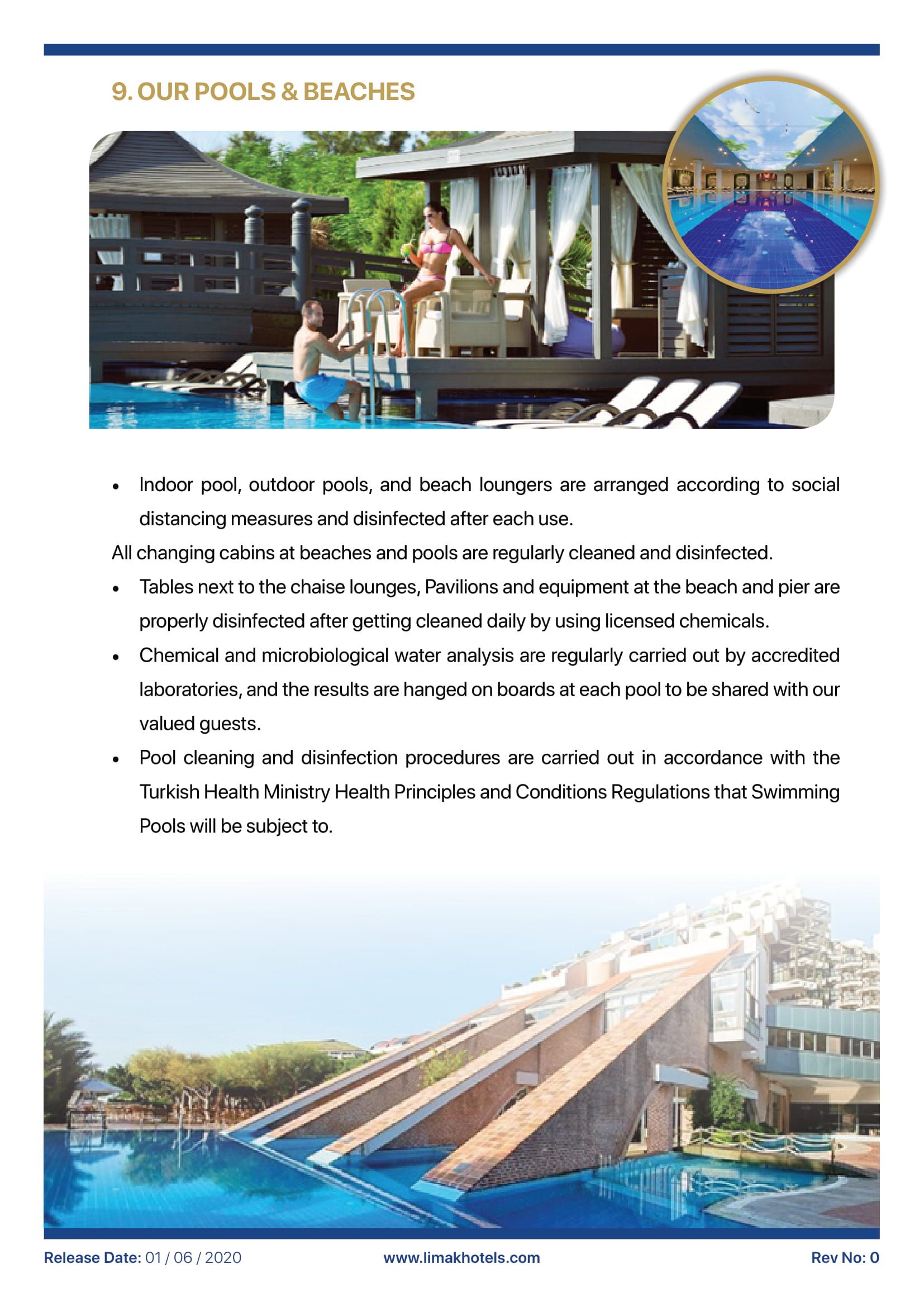 A brochure for a hotel with a swimming pool.