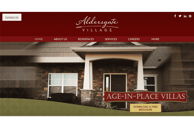 Aldersgate Village website navigation and banner photo