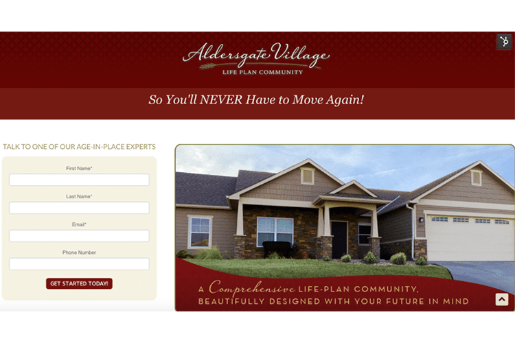 Aldersgate Village Age-in-Place Villas landing page design
