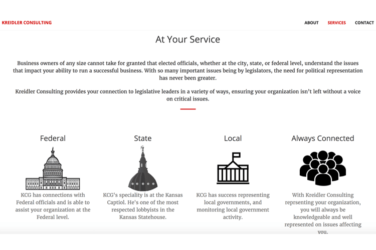 Kreidler Consulting Service page designed by Invictus Strategies