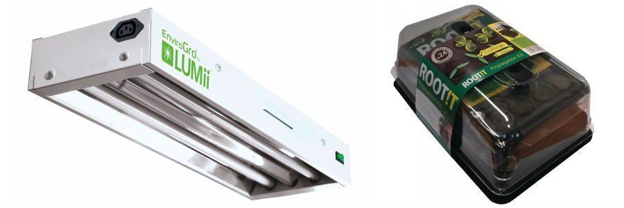 Root plant propagation kit to clone plants from cuttings along with a T% lighting system. Contains a grow tray, cubes, scalpel, nutrients and instructions