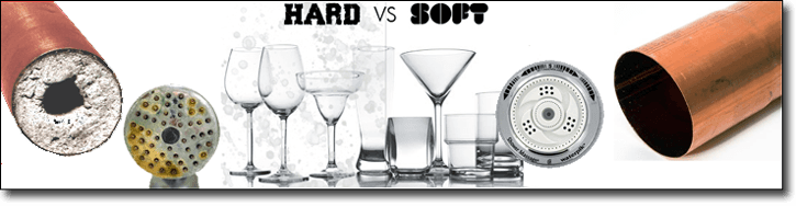 Hard water contains lime, calcium and magnesium and affects what is is used for Soft water only contains sodium and gives more clarity.