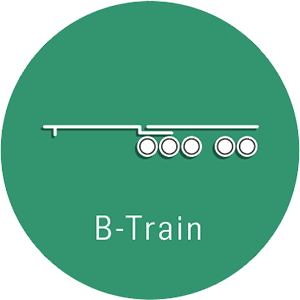 Un contour blanc d'un wagon B-Train sur un cercle vert, avec le texte « B-Train » en dessous.