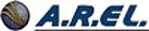 Logo AREL con scritte blu ed emblema circolare su sfondo bianco.