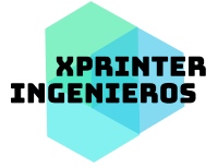 Logotipo de XPRINTER INGENIEROS con texto negro en negrita superpuesto sobre dos formas hexagonales superpuestas