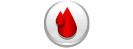 Red blood drops inside a white rounded shape.