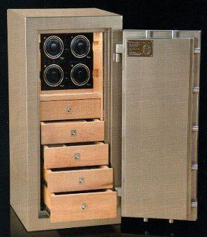 an empty safe with the door open