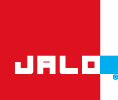 Logo with red and white bars, “JAL” in white, and a blue square.