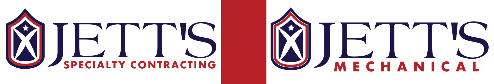 JETT’S Specialty Contracting and JETT’S Mechanical logos in navy and red on a white background