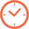Orange clock face, hands pointing to approximately 2 o'clock.