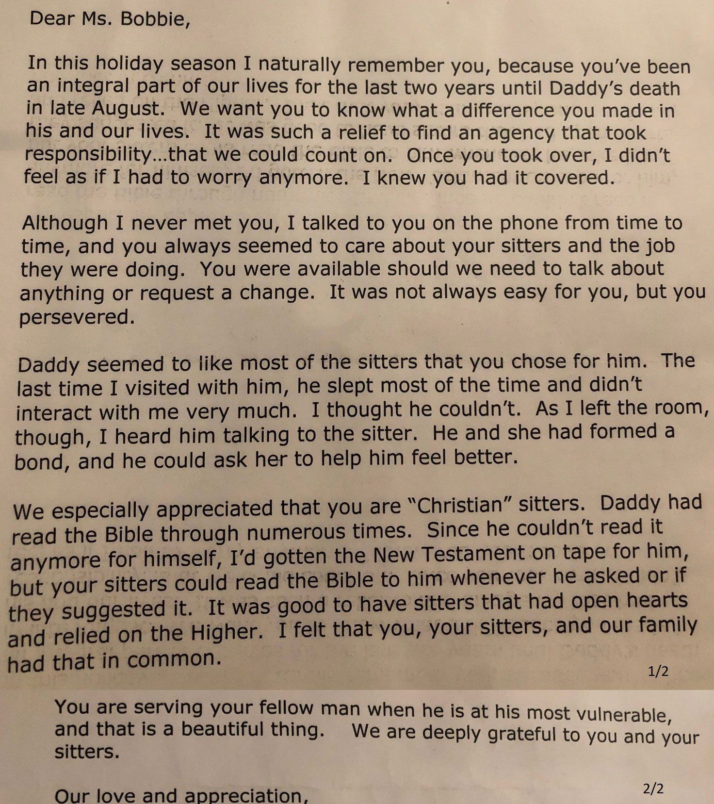 Testimonials — Jackson, MS — Christian Sitters Healthcare Providers Testimonials — Jackson, MS — Christian Sitters Healthcare Providers