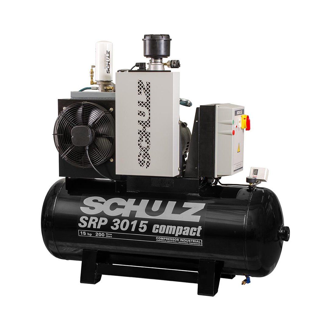 A schulz air compressor with a fan on top of it.