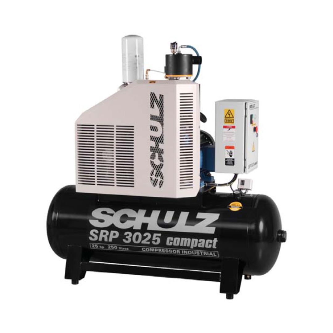 A schulz air compressor is shown on a white background