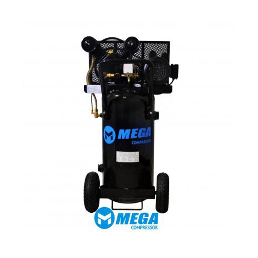 A black mega compressor with wheels on a white background