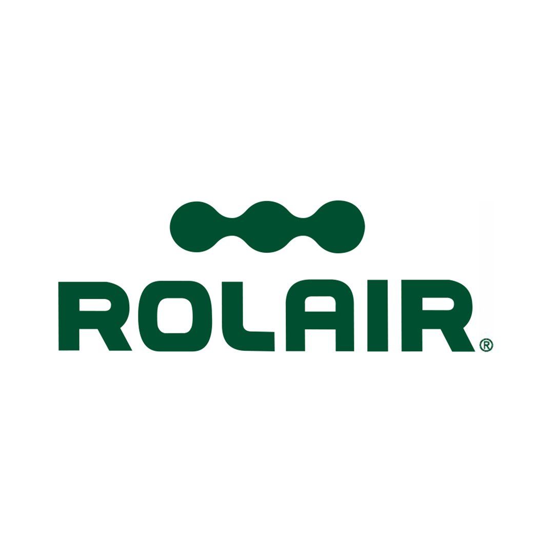 The logo for rolair is green and white on a white background.